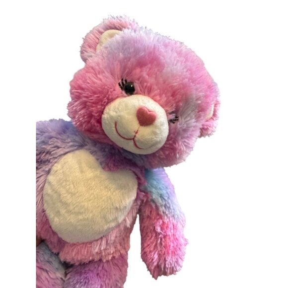 Build-A-Bear Workshop Forever Hearts Tie Dye Teddy Bear 16" Pink Blue Heart Foot - Picture 1 of 10
